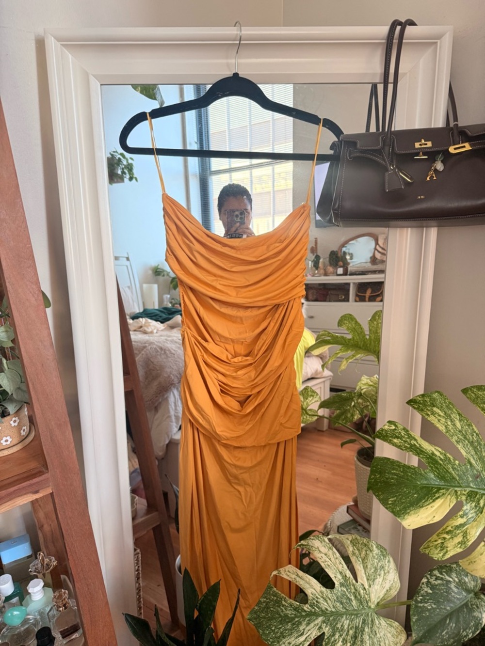 Zara Mustard Draped Cowl Neck Maxi Dress